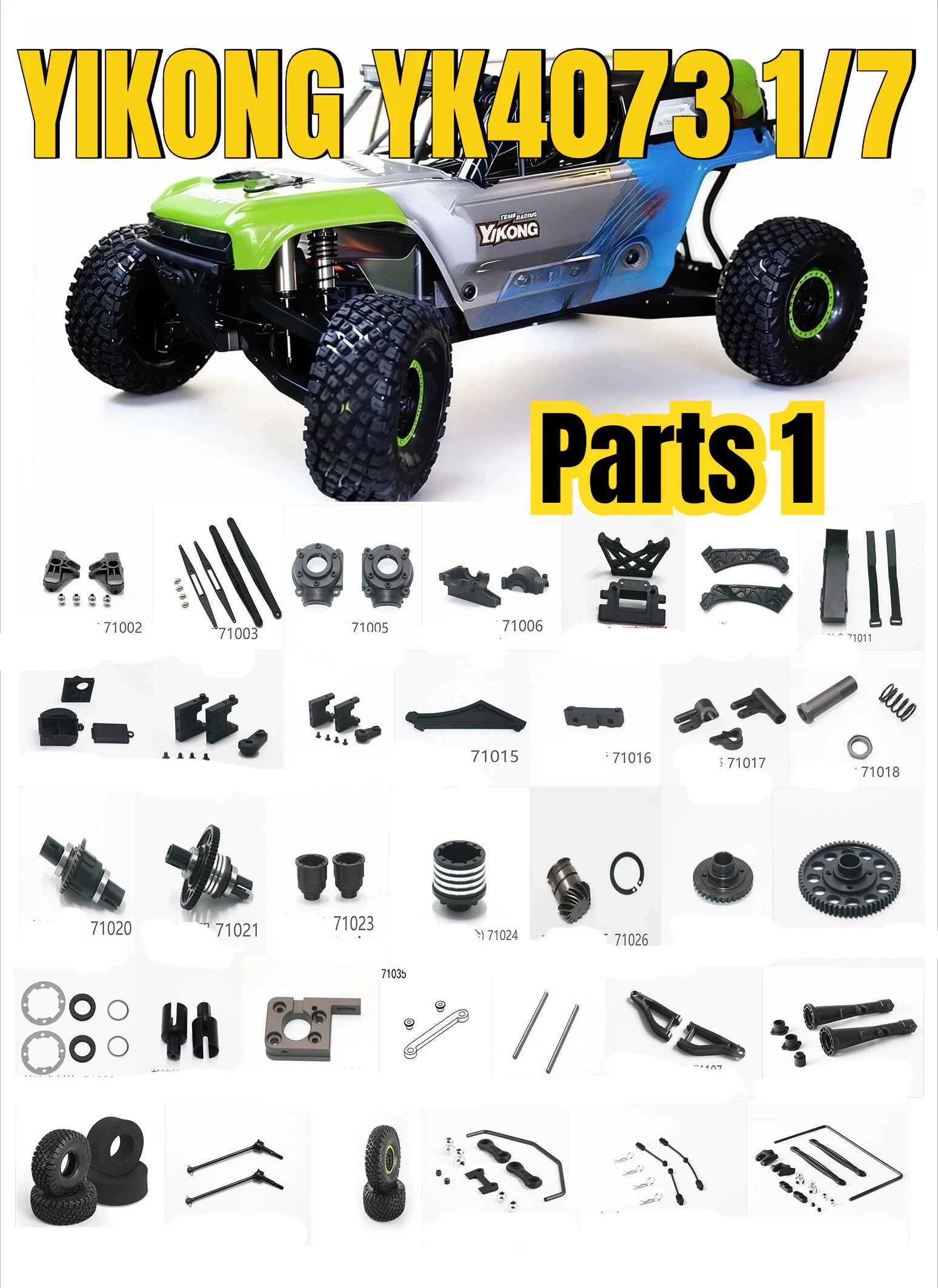 YIKONG YK4073 1/7 RC Vehicle Parts Universal Car Shell Swing Arm Differential Tire Shaft Sticker Active Gear Support Rod Parts 1