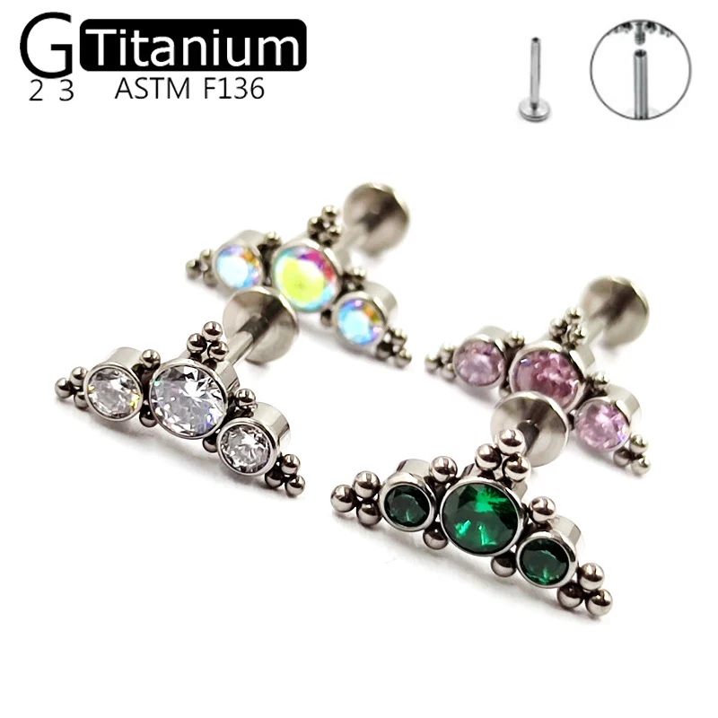 1PC G23 Titanium Ear Nails Winged With Luxurious And Exquisite Zircon Piercing Jewelry Ear Cartilage Nails