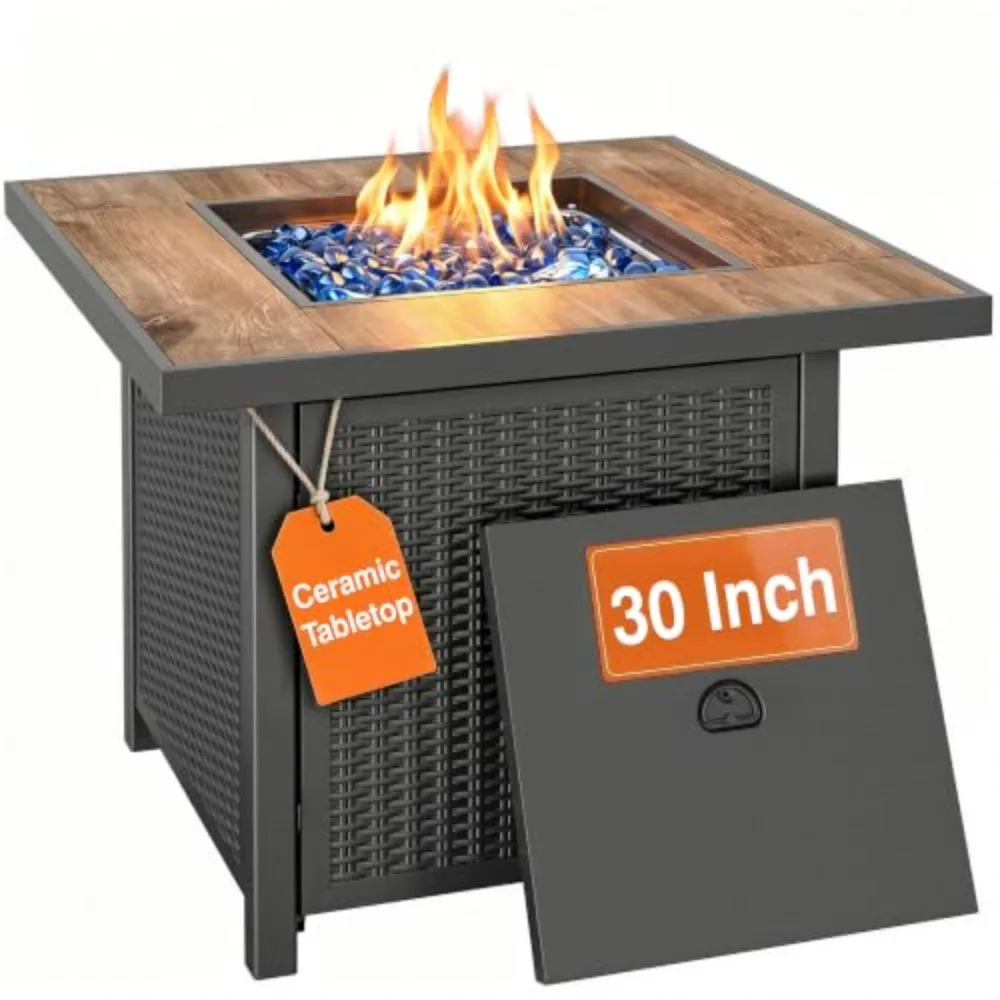 50000 BTU Propane Fire Pit for Outdoor | 30 in Fire Pit Table Outdoor, Square Firepits for Outside Backyard, Patio