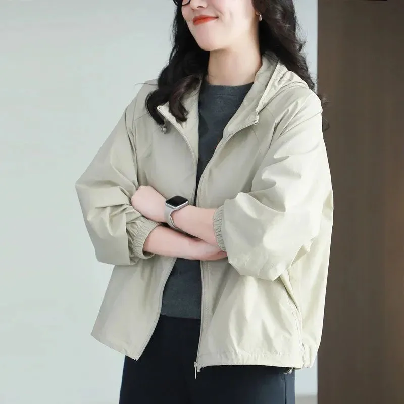 New Women's Short 2026 Spring Autumn High Quality Long Sleeve Ladies Coat Hooded Be All-match Fashion Female Overcoat