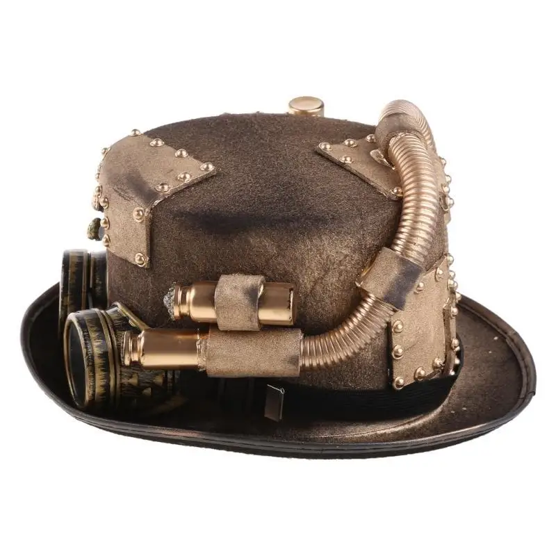 652f Steampunk Men Hat with Goggles Gay Top Hat Hat Gothic Steampunk Top Hat For Men Non-Slip Hat Carnival Nightclub