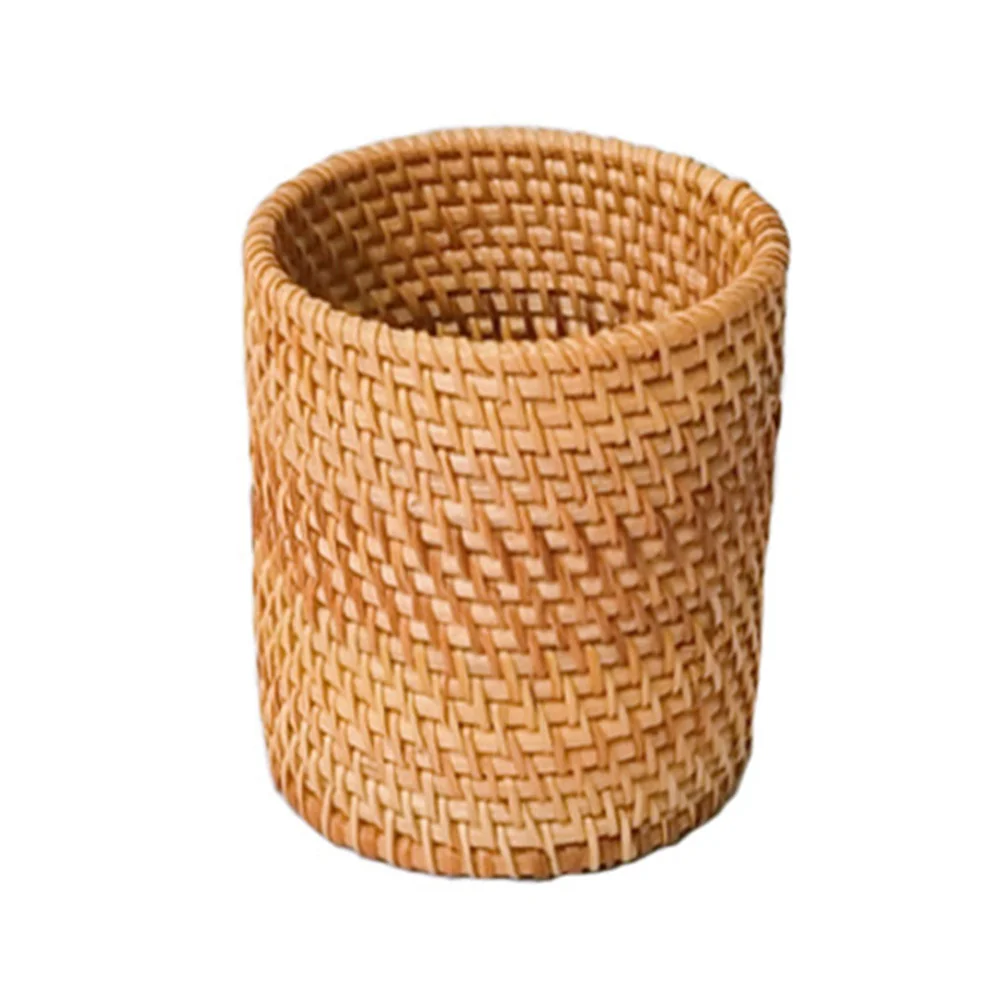 

Rattan Pen Holder Creative Round Storage Organizer Makeup Brush Holder Desk Organizer Office Supplies Storage Bin