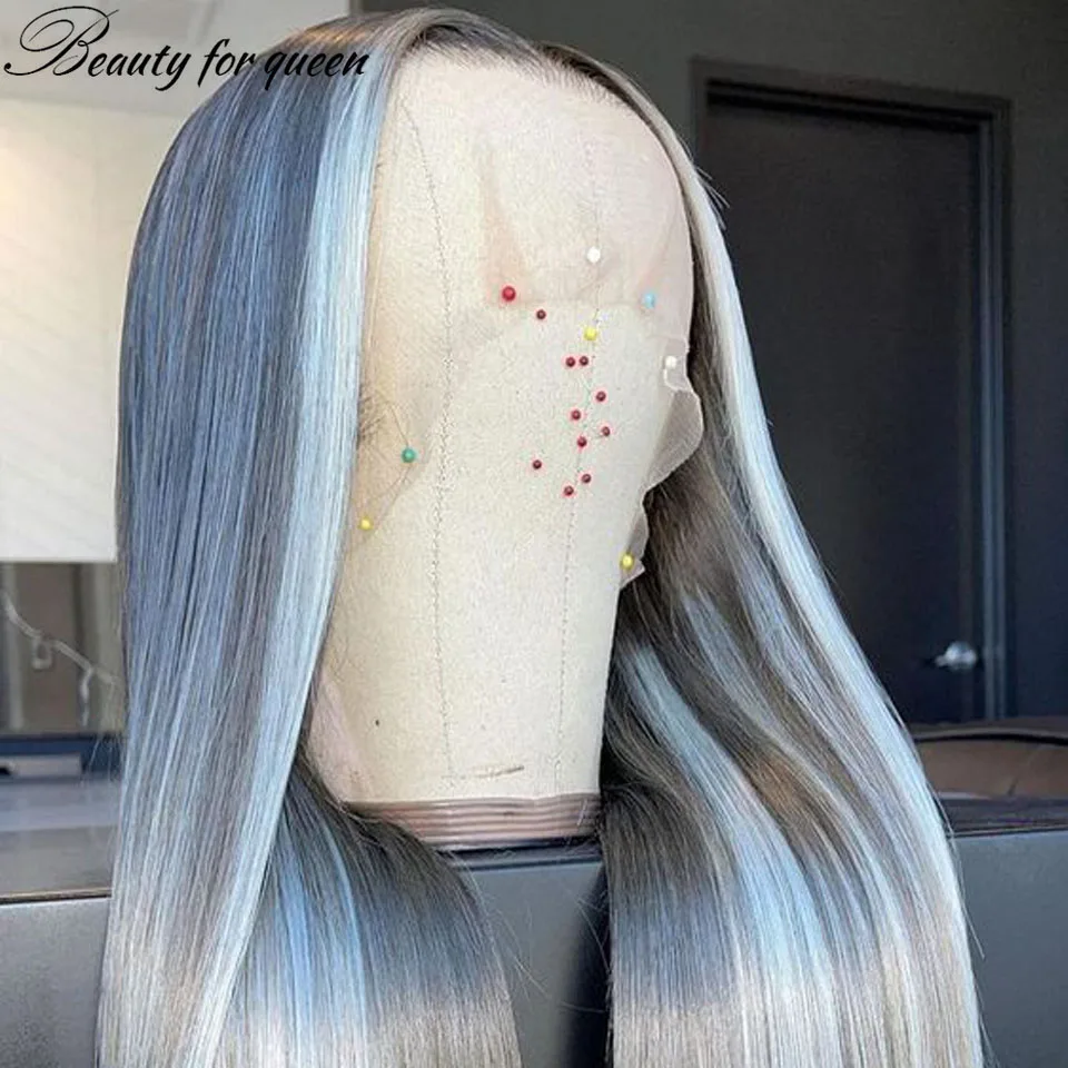 

180 Density 13x4 Transparent Lace Frontal Wigs Brazilian Colored Human Hair Wig 60 Grey Straight Cosplay For Women Pre Plucked