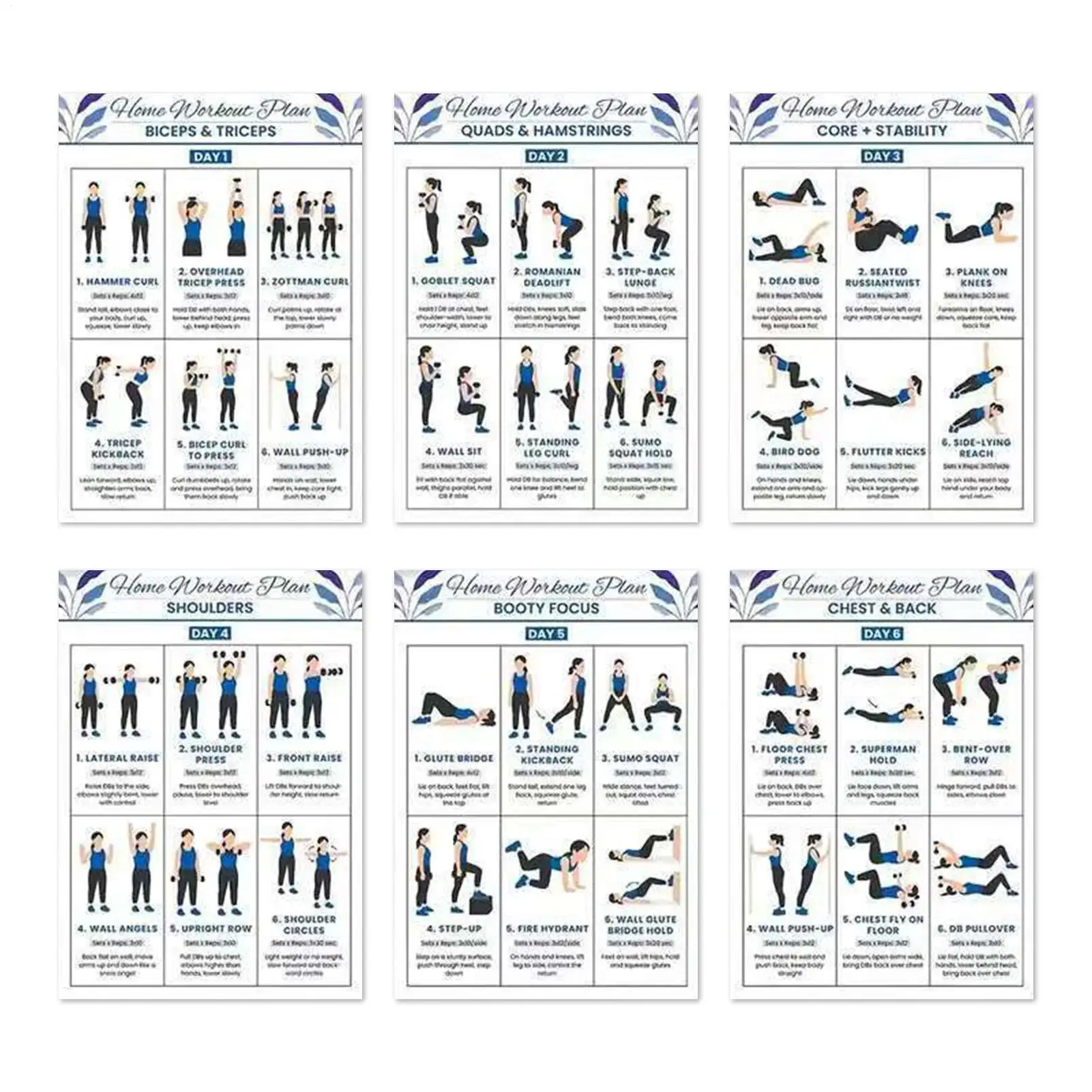 6Pcs Dumbbell Workout Poster Set, Full Body Home Gym Fitness Guide, Yoga Stretching Exercise Chart for Dorm Office Studio - zdjęcie 1