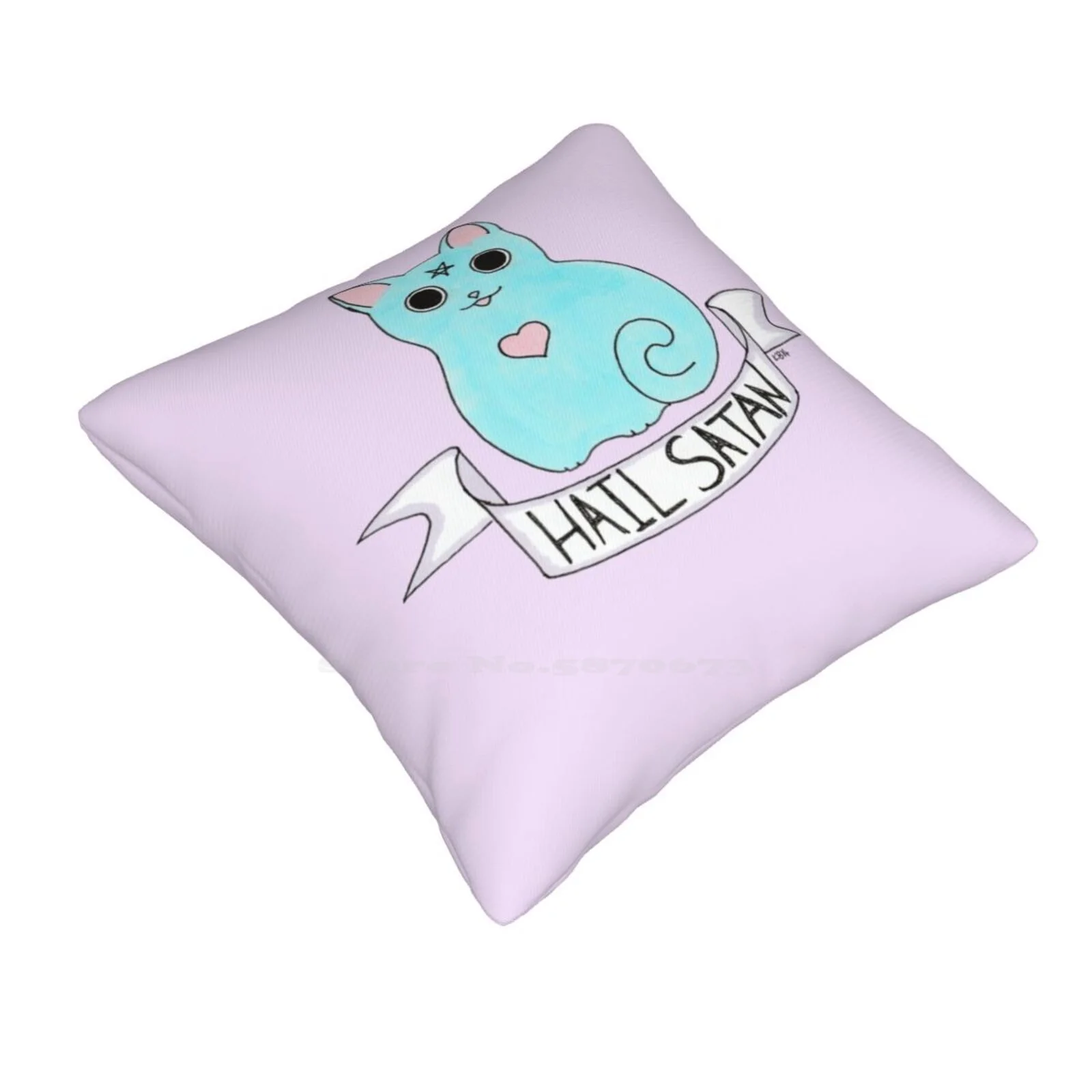 Hail Satan Cat Home Sofa Car Cushion Cover Pillowcase Cat Blue Hail Satan Evil Rude Pastel Goth Soft Grunge Pale Attitude Cute