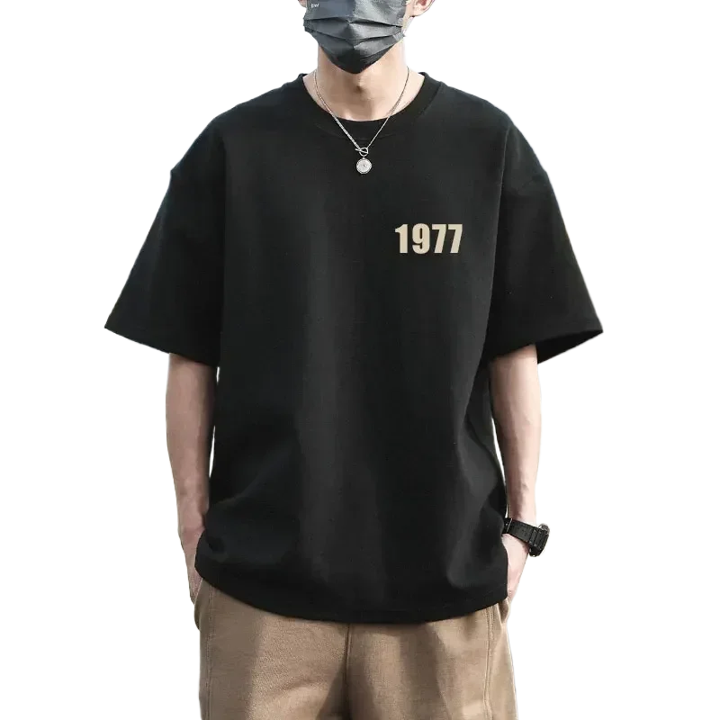 

Retro 1977 men's clothing, 100% pure cotton T-shirt, retro street, high-quality, fashionable, casual and sporty short-sleeved