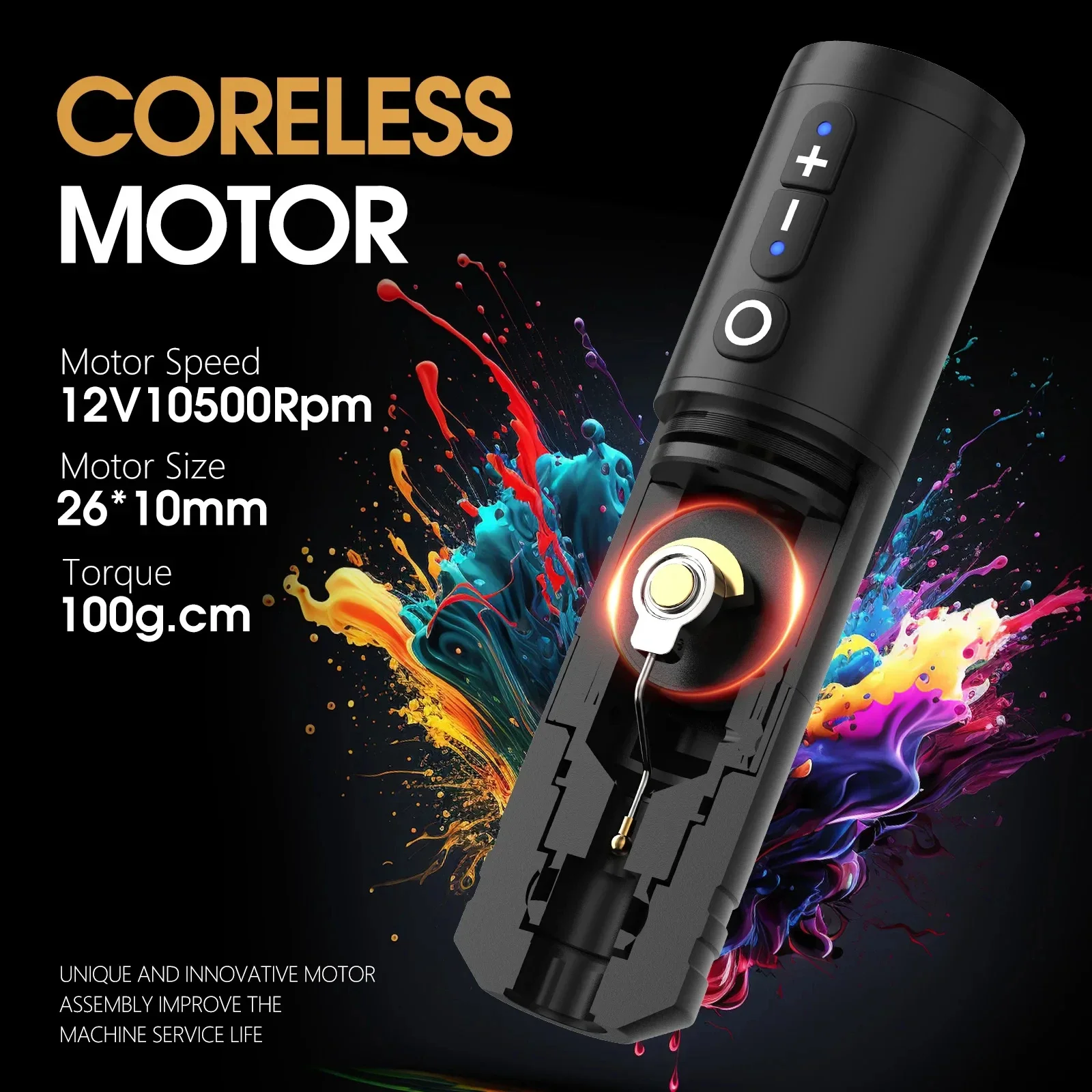 Ambition 2400mAh 4mm/3.5mm Stroke Digital Display Professional Wireless Rotary Tattoo Pen Machine for Body Art