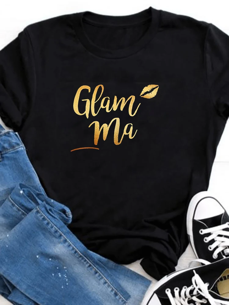 Perfekte Glam Ma Glamma Oma Oma Gold Kuss Geschenk Camiseta Rundhals ausschnitt reine T-Shirts Tops Frauen T-Shirt