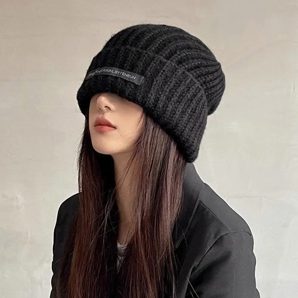 Winter Korean Style Ins Japanese Style Retro Pure Color Woolen Circumference Large Hat Thermal Thickened Knitted