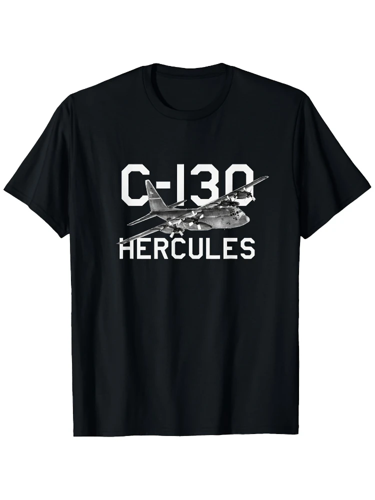 C-130 Hercules Military Aircraft Graphic -100% cotton summer short sleeve casual O-neck men's printed T-shirt.