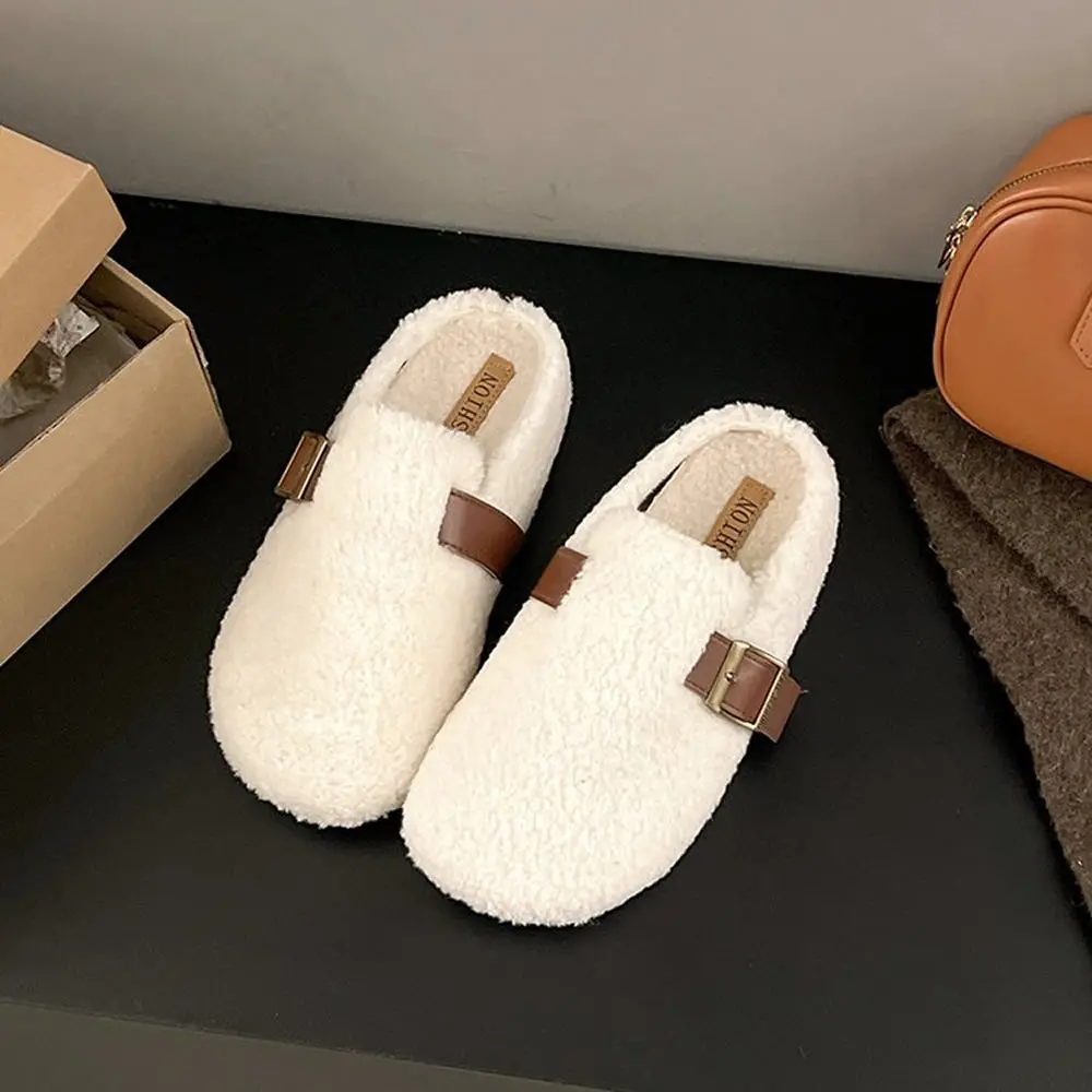 المرأة الانزلاق على نِعال من الفراء نصف النعال الخريف الشتاء نمط جديد نعال من القطن المسطح في الهواء الطلق يمكن ارتداؤها سطح المطاط #5