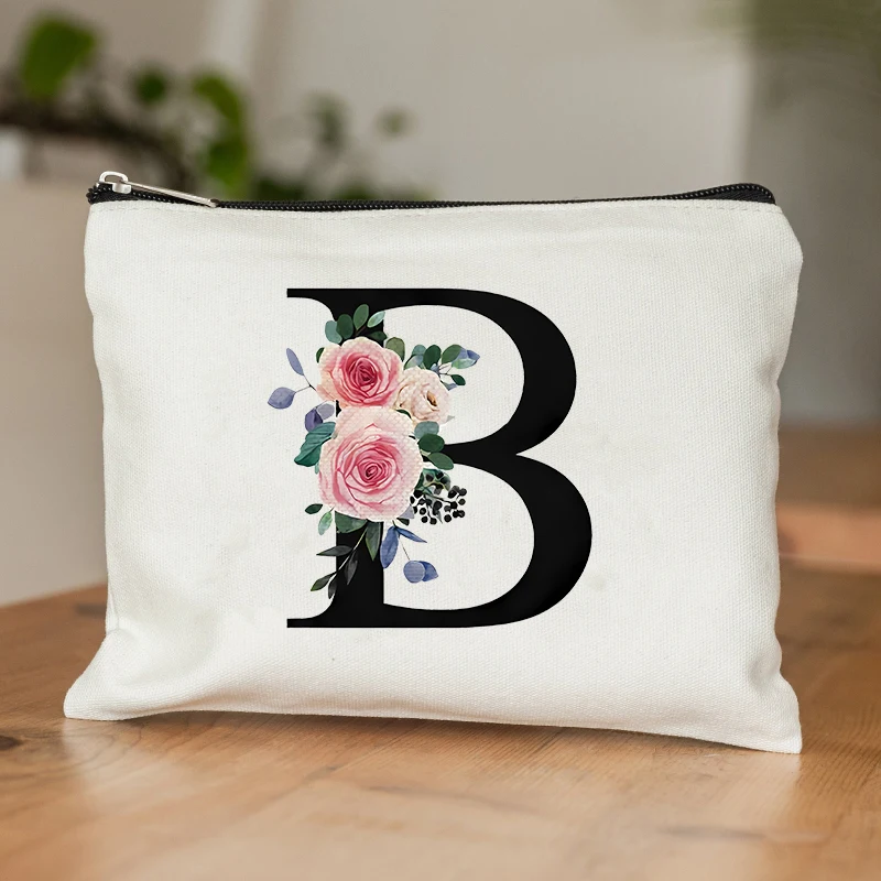 Sac de rangement cosmétique monogramme A-Z, cadeaux de graduation initiale pour l'enseignant, trousse de toilette imprimée fleurs pour demoiselles d'honneur, cadeaux de mariage