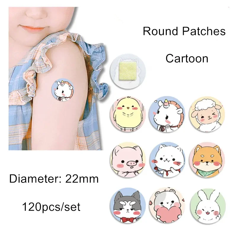 120pcs/set Cartoon Band Aid Cute Round Plaster Injection Wound Dressing Patch Breathable Circle Shape Adhesive Bandages