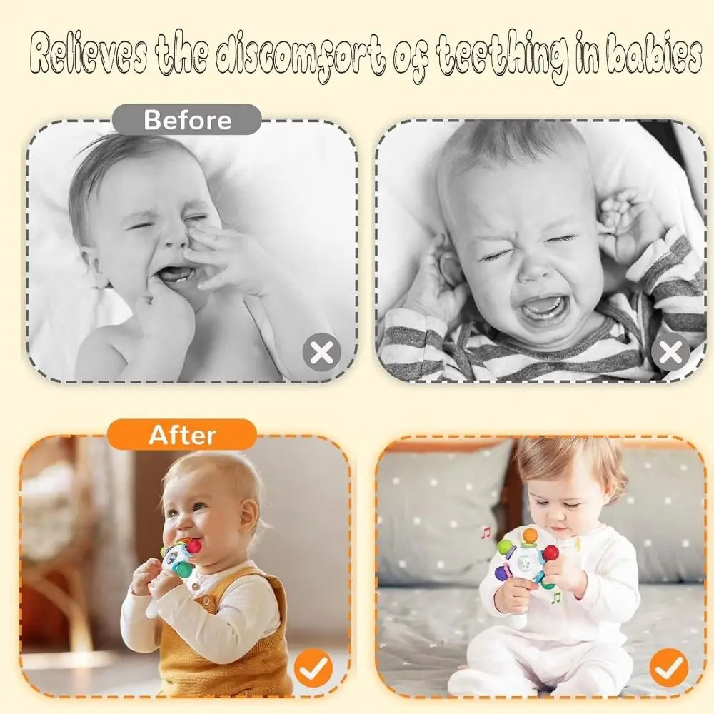 Hot BPA Free Baby Sensory Teething Toys Choke Proof Design Grip Strengthening Handle Chew Toy Rattle Stick for Aged 0-36 Months