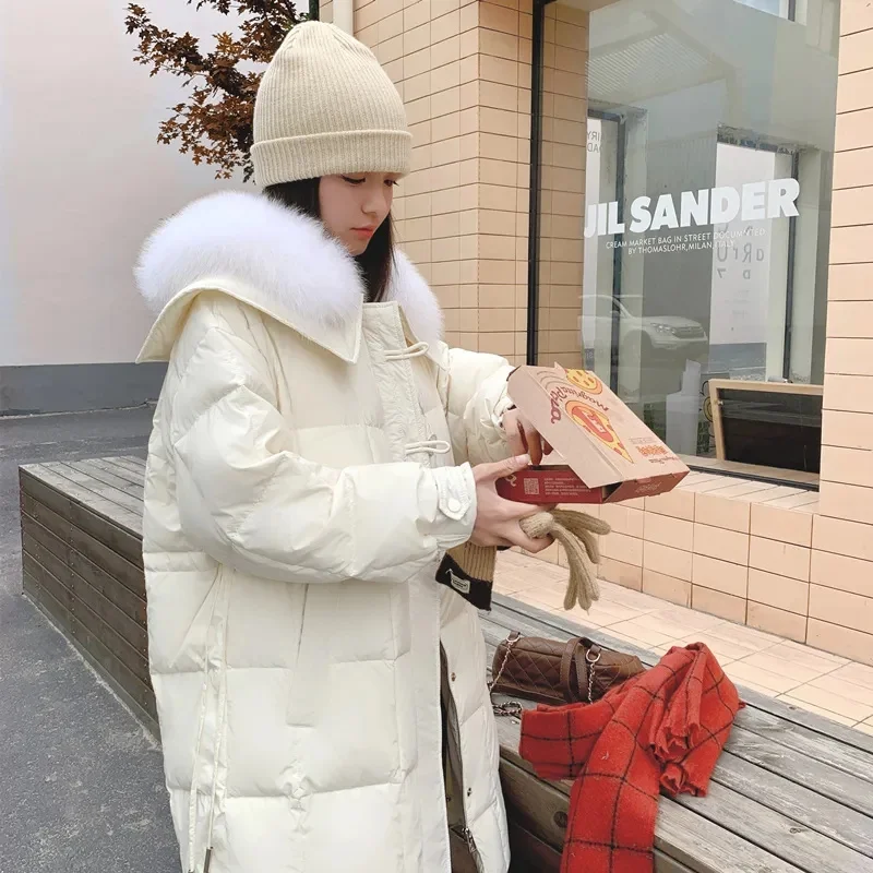 

2025 модная повседневная пуховая хлопковая куртка, новая осенне-зимняя корейская версия, теплые парки с большим меховым воротником и толстой подкладкой