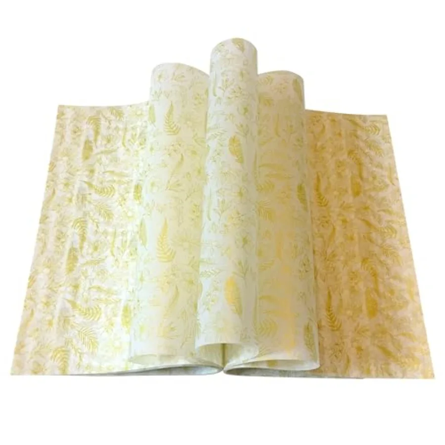 150 Gold Floral andLeave Printed Wax Paper, Food Picnic Paper, Greaseproof Paper, Waterproof Dry Hamburger Liners Wrapping Tiss