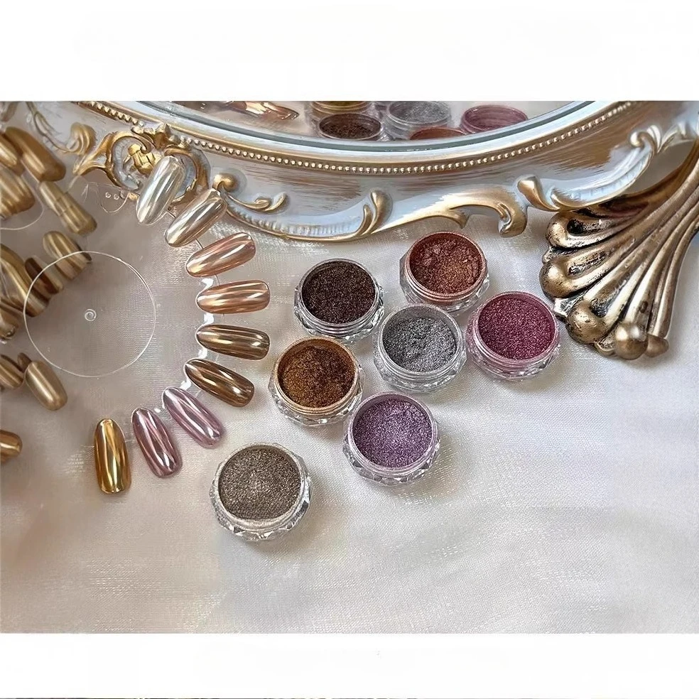 

7Boxes Golden Silvery Effect Magic Mirror Nail Powder Chrome Metallic Rubbing Dust Gel Polish Pigment Powder Manicure Decor