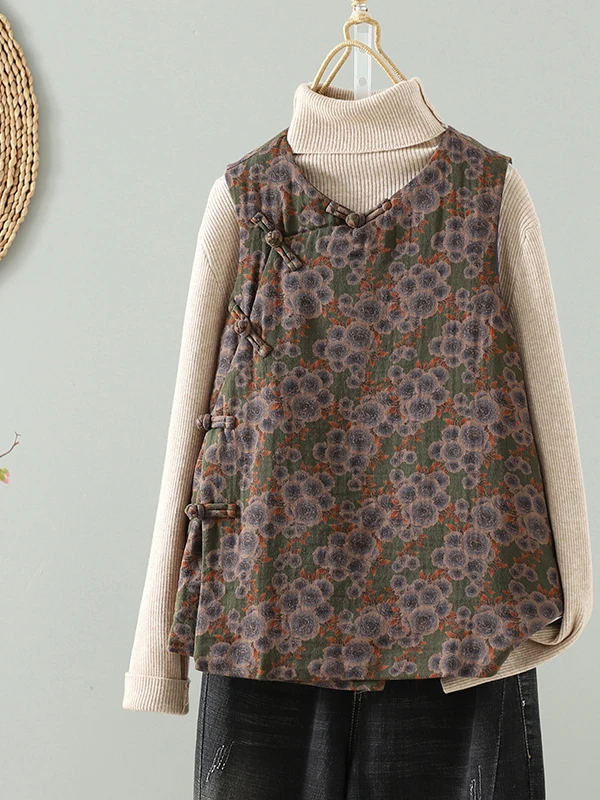 

Retro Chinese Sle Women's Jaet Cotton Linen Crop Top Warmth Vest No Tag Svel round Ne Coat for Commuting