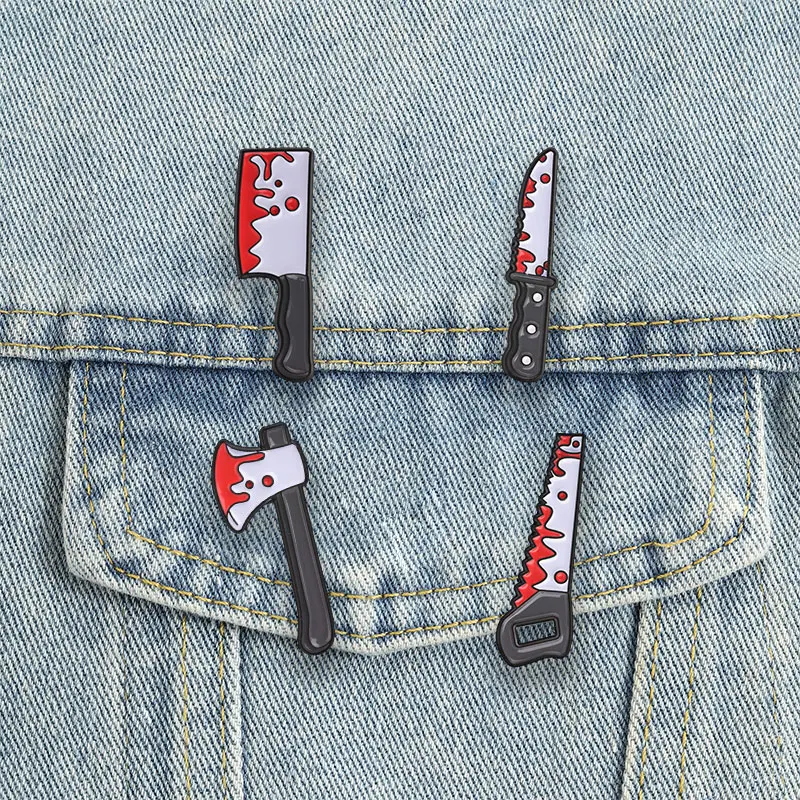 Horror Bloody Badge Axe Cleaver Saw Knife Enamel Pin Spooky Gothic Lapel Brooch Halloween Creepy Punk Accessories view 6