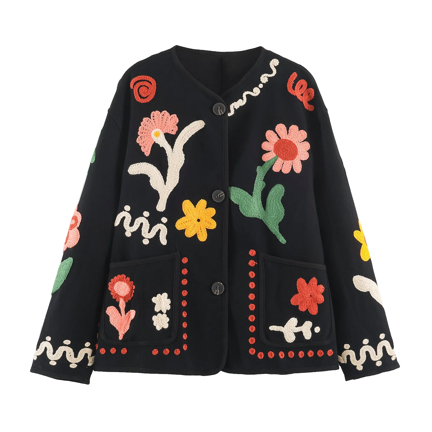 KONDALA Vintage Mode 2026 Elegante Damenjacke mit Blumenstickerei Lässige Moderne Schicke Damen-Streetwear Herbst Mujer Oberbekleidung – Detail 2