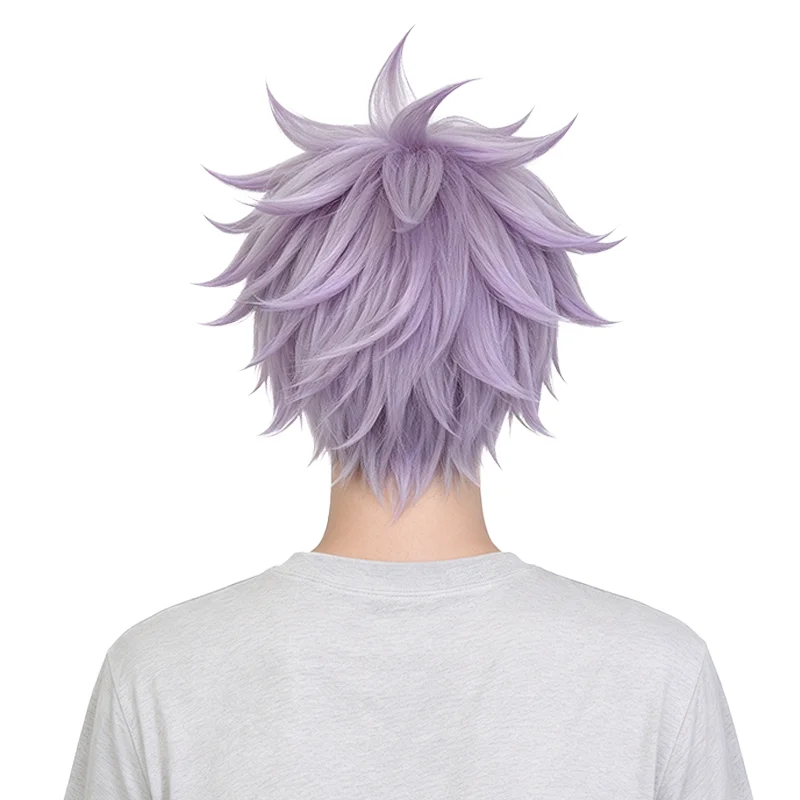 Gojo Satoru Cosplay Wig Jujutsu Kaisen Anime Fluffy Lavender Purple Short Layered Spiky Wig Unisex Heat Resistant Synthetic Hair