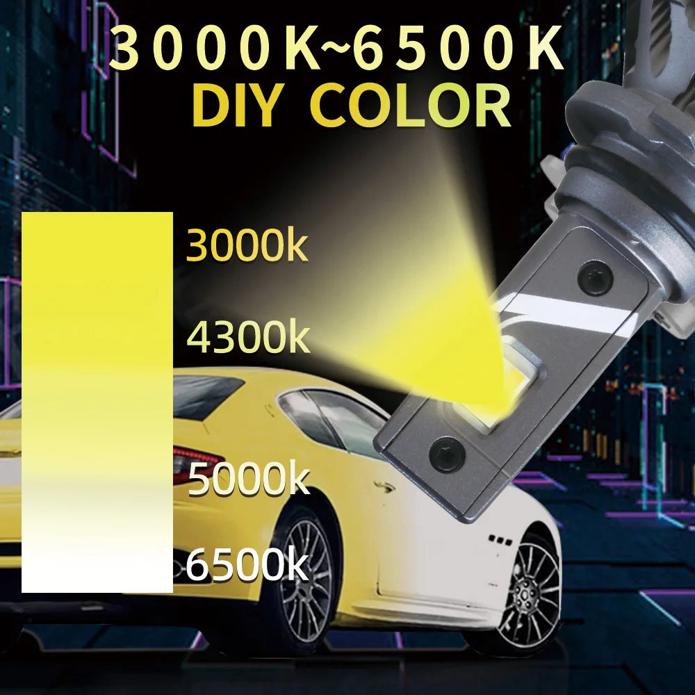 DIY COLOR 2pcs ST1 80W 3000K-6500K 10000LM 9005 9006 Led Headlight Bulb Change light color at will