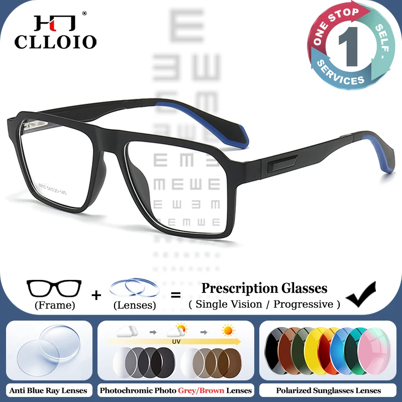 CLLOIO Lunettes de myopie sportives légères anti-lumière bleue pour hommes, pour le cyclisme et la course à pied, en TR90 mat, avec verres progressifs