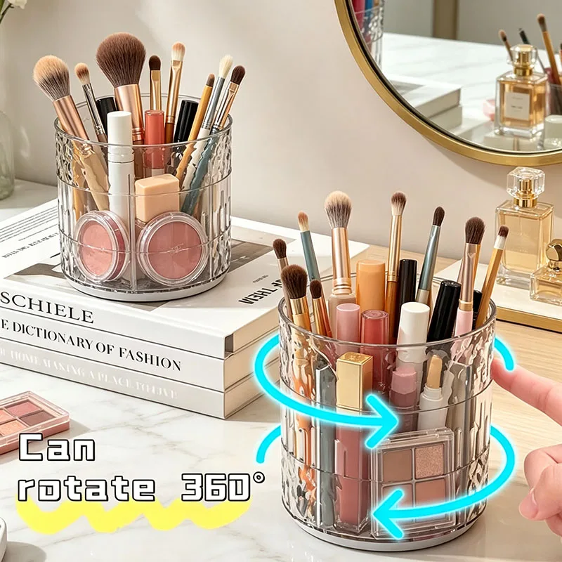360° Rotating Makeup Brush Storage Bucket Detachable Inner Compartment Cosmetic Brush Lipstick Storage Holder for Dressing Table