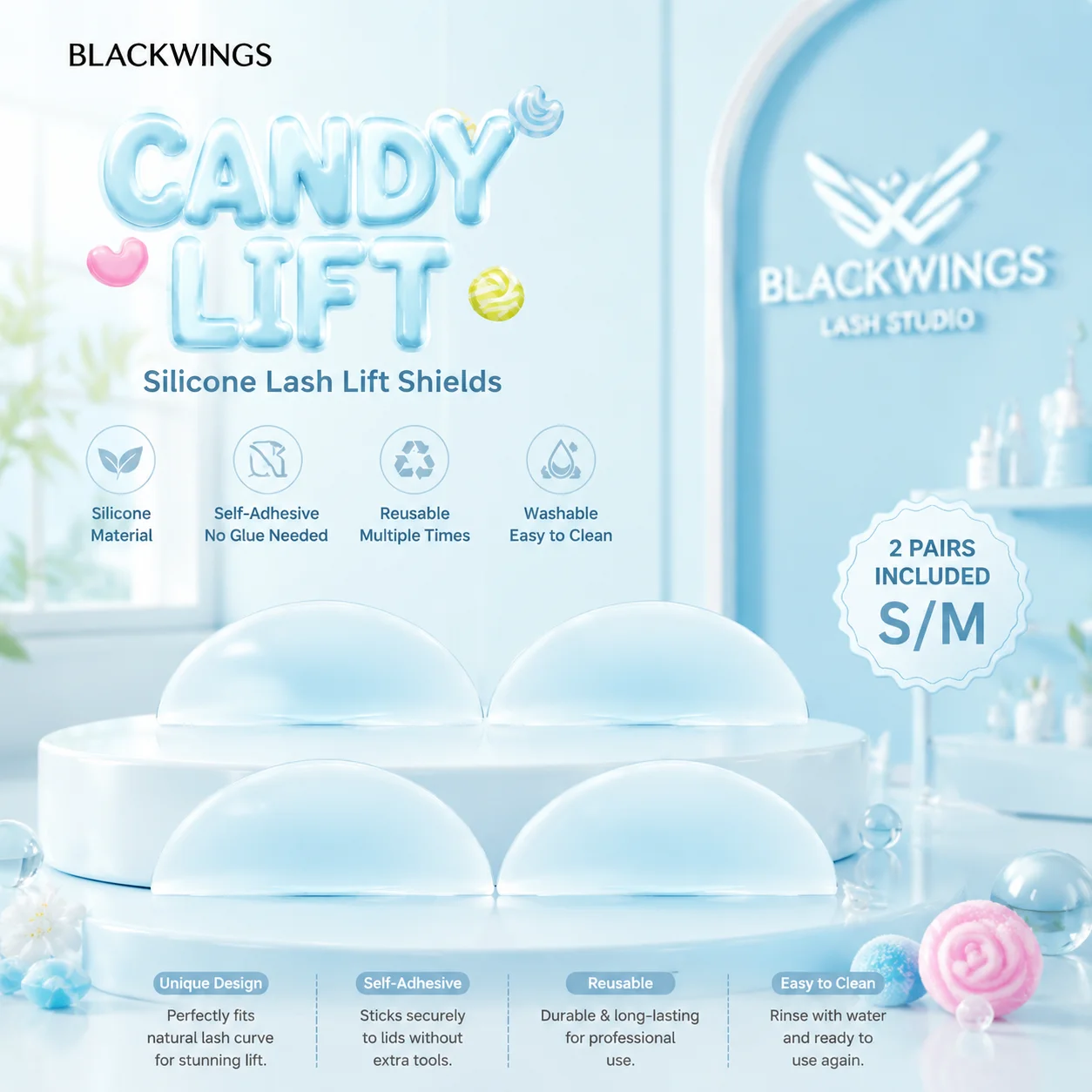 BLACKWINGS2Pair 2Size Silicone Eyelash Perm Pad Lifting Lashes Rods Shield 3D Eyelash Curler Accessories Applicator Makeup Tools view 4