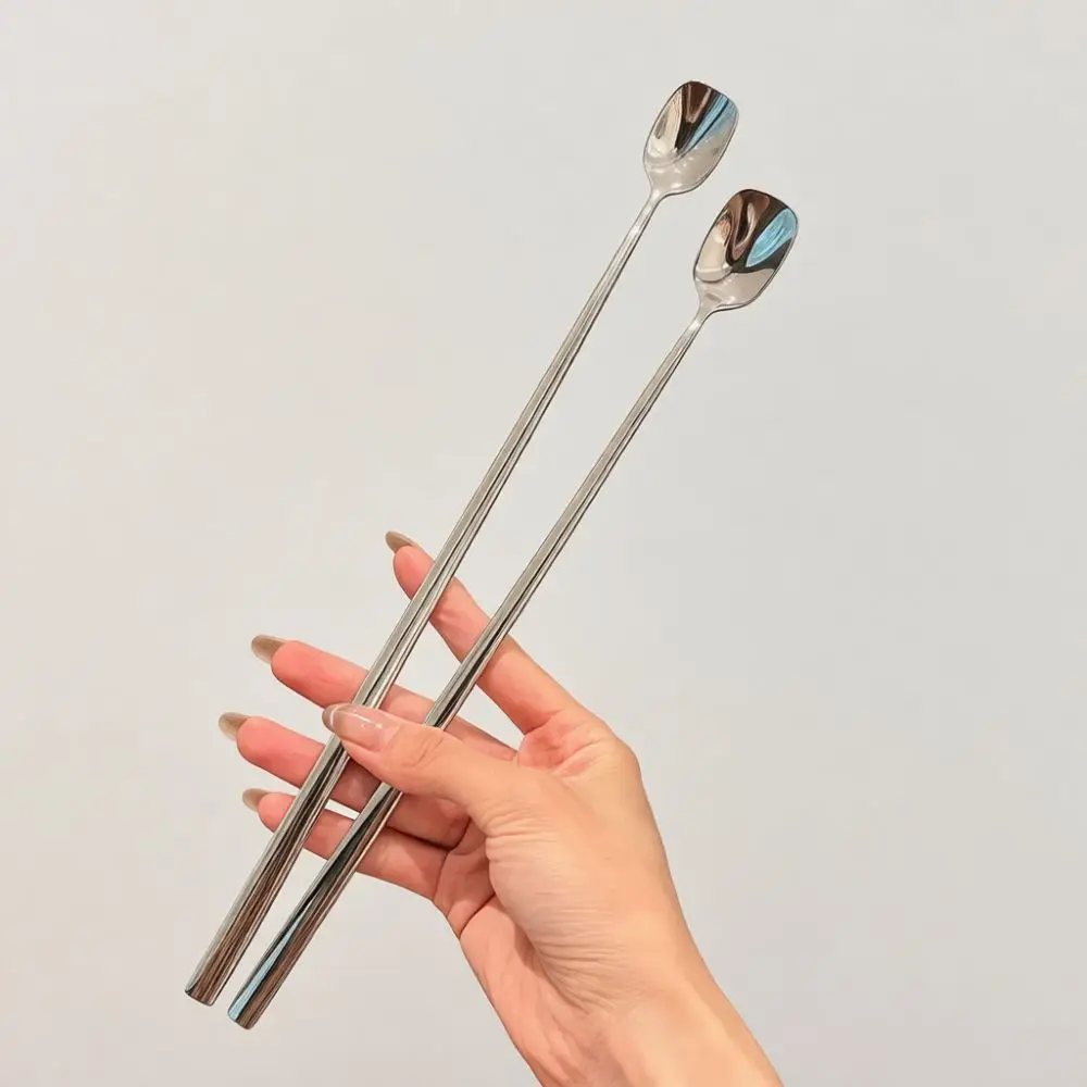 316 Stainless Steel Long Spoon Square Head Stirring Rod Cocktail Coffee Milk Tea Mixer Home Bar Kitchen Serving Utensil