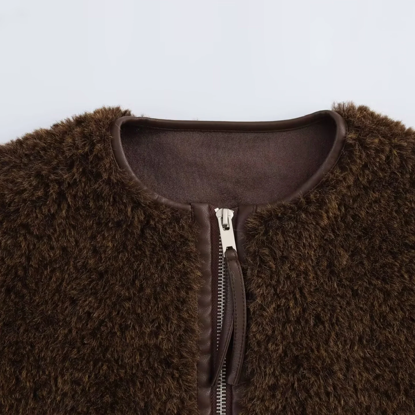 معطف فرو نسائي فضفاض من Ele round Ne Zipper قابل للاستخدام الفردي من العلامة التجارية Sle Z طويل Sve مناسب للشباب