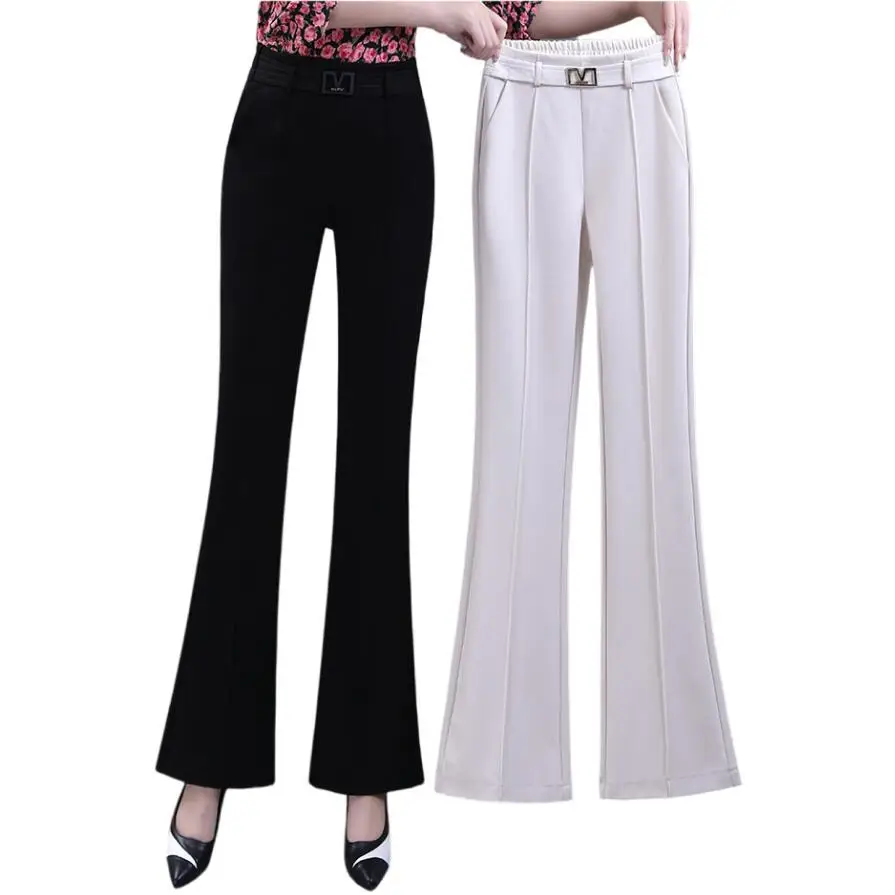 Élégant Taille Haute Pantalon Évasé pour Femme 2023 Printemps Banlieue Mode Décontracté Streetwear Solide Couleur Bureau Dame Pantalons Longs