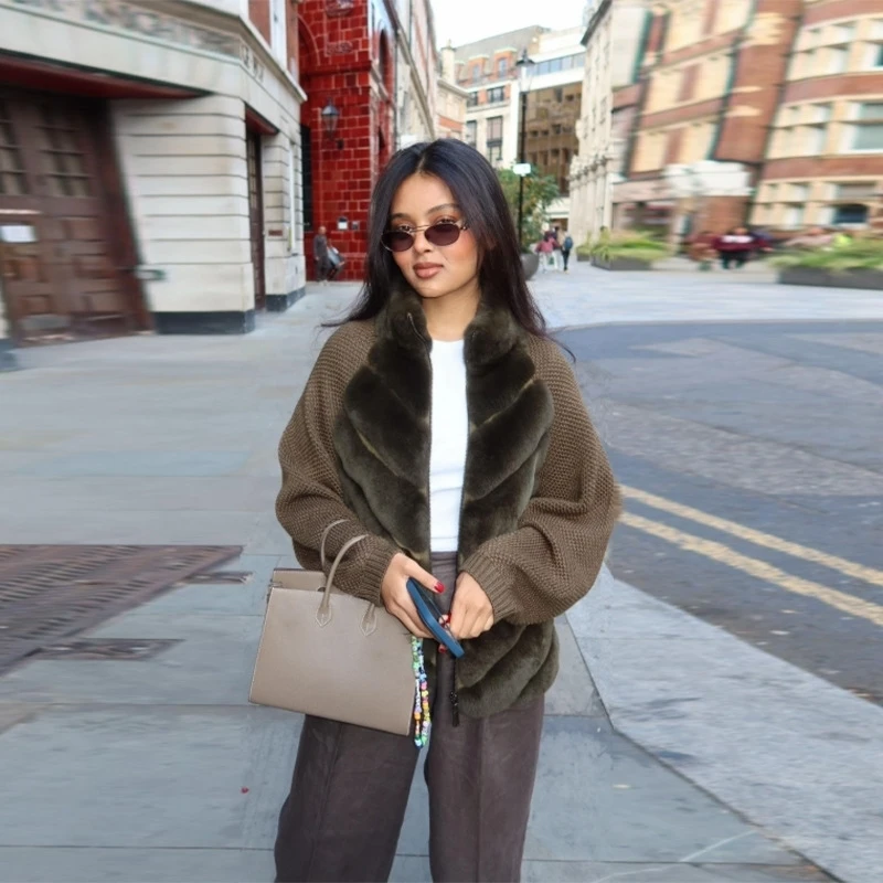 

New Lady Medieval Faux Fur Knitted Spliced For Women Patchwork Thick Jacket High-quality Outwears 2025 New Lady Fall Winter Coat