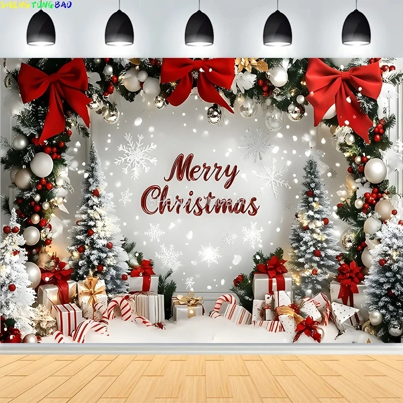 

Christmas Day Pine Tree Bell Wreath Photography Backdrops Indoor Arch Fireplace Winter New Year Family Portrait Background VF-10