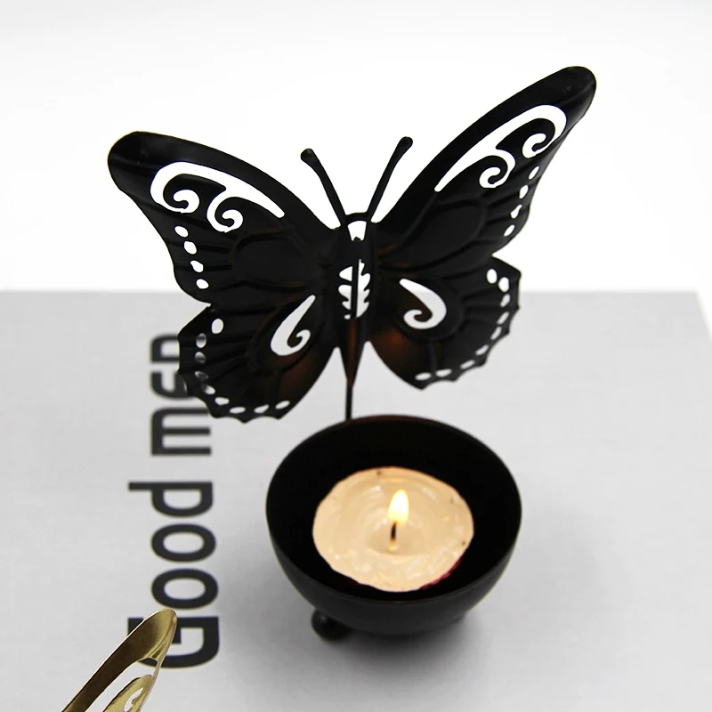 Iron Art Butterfly Candle Holder Metal Candlestick Desktop Ornaments Scented Candle Heat Resistant Crafts Home Living Room Decor