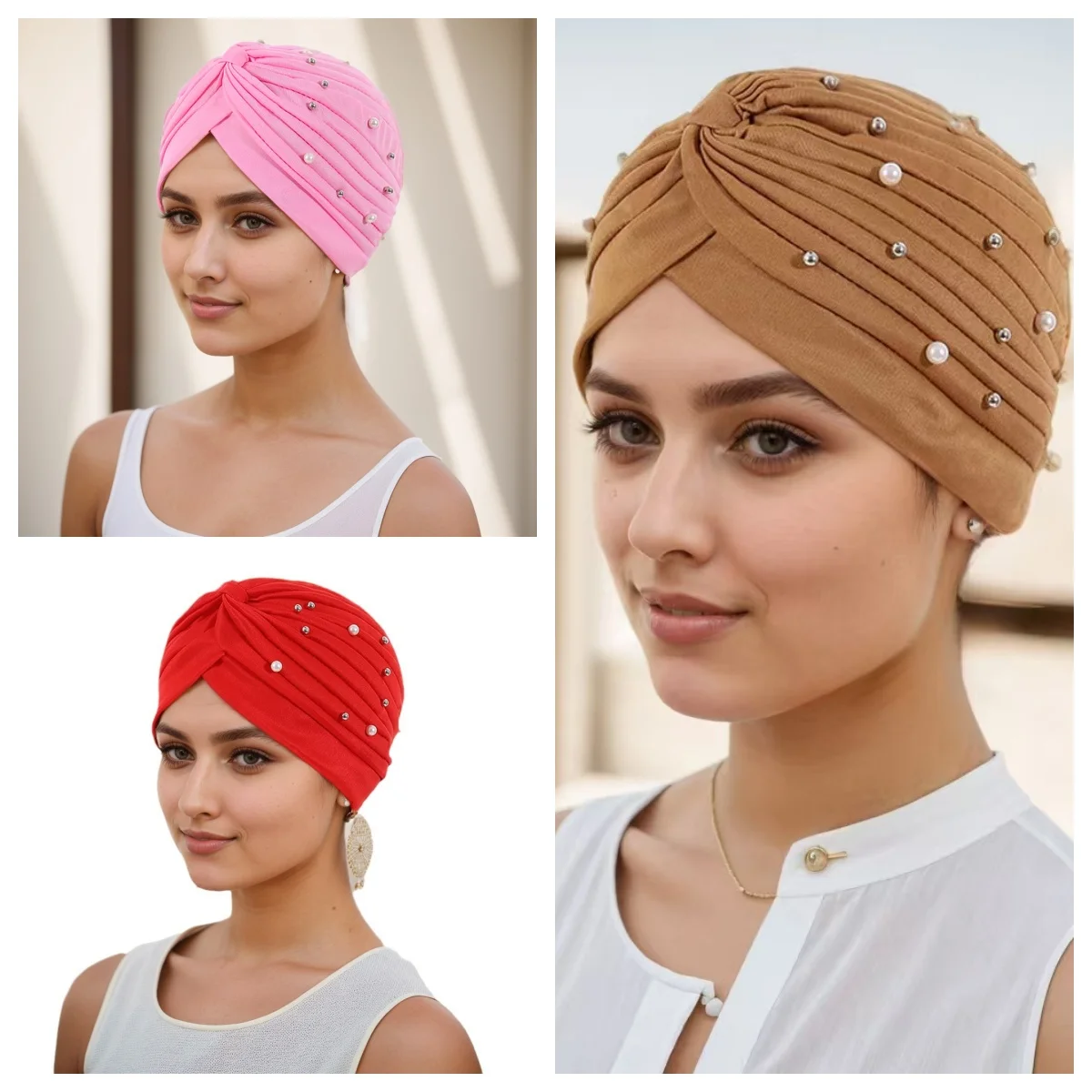

European and American style folded hat, plain colour women's ethnic style, soft, warm and loose headscarf hat
