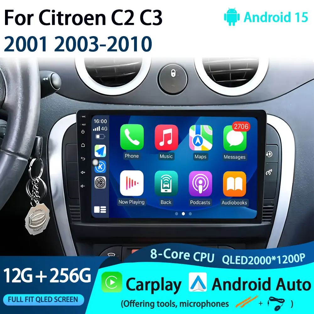 Android System no 2 Din Car Radio Multimedia Player for Citroen C2 C3 2001 2003-2010 Carplay Auto GPS Wifi Autoradio FM Stereo