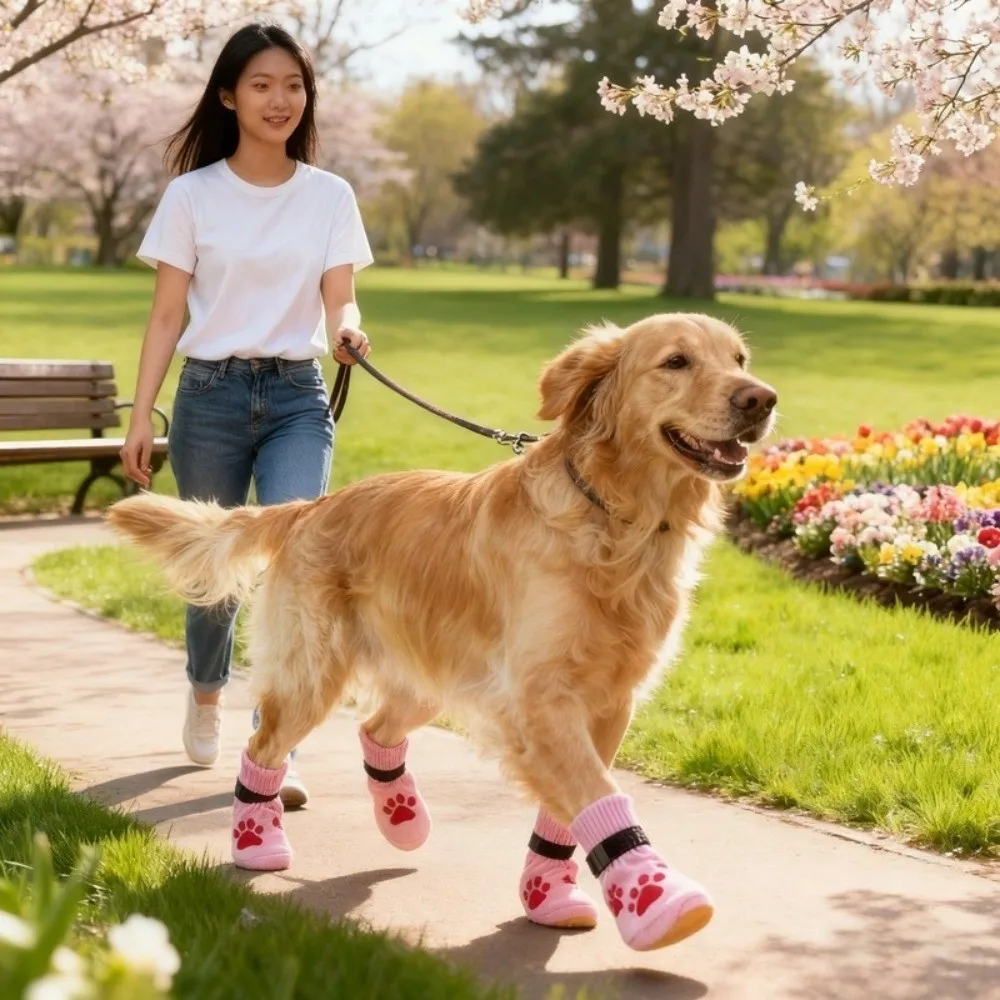 1 Set Non Slip Outdoor Dog Sock Dirt Resistant Wear Resistant Dog Paw Sock Elastic Hook and Loop Fastener Breathable