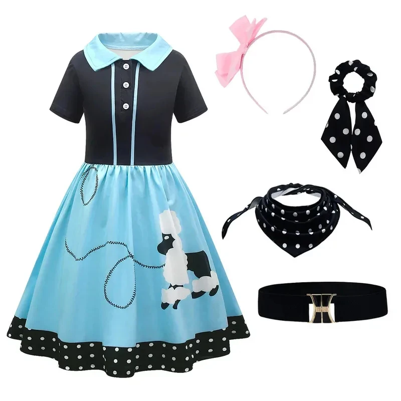 ★ Disfraz de Halloween Cosplay Vintage Años 50 60 Poodle con Bufanda Cinturón Pinup Vestidos de Verano Puppy Rockabilly Dr 2026 Nuevo ♥ Mira a mí ←_←