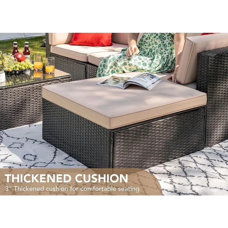 5-Piece All-Weather Outdoor Sectional Sofa Set with Cushions, Manual Weaving Wicker Rattan Patio Seating