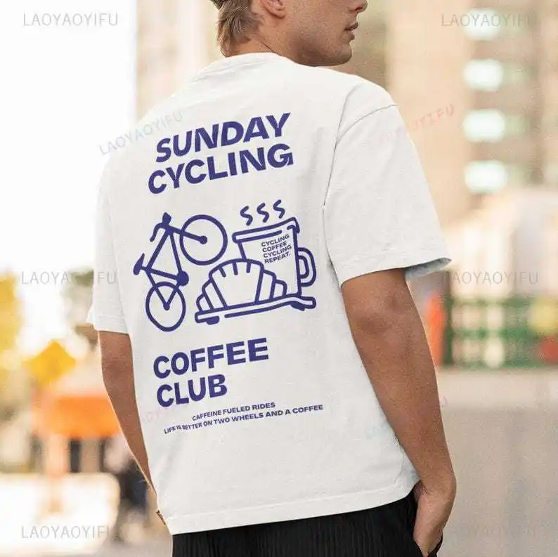 Sunday Cycling Coffee Club Graphic T Shirts Unisex Woman Man Summer Bicycle High Quality Cotton T-shirt Classic Breathable Tops