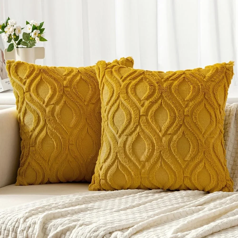 Fall Rust Orange Throw Pillow Covers 45x45CM Soft Plush Faux Wool Couch Cushion Cover Boho Throw Pillow for Sofa Living Room Bed