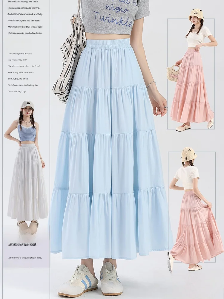 Falda f de cintura alta con empalme de encaje azul dulce, falda holgada con forma de pastel para mujer, novedad de verano, primavera, país Beau Commute Sle