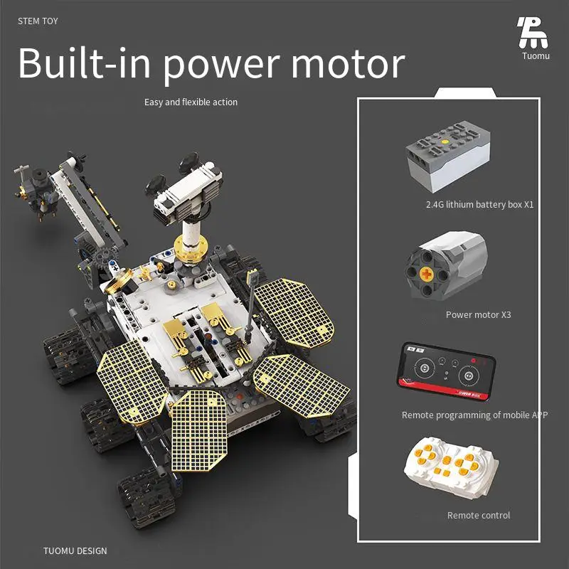 Programming excavator building block robot construction block kit Mars rover model children's kit toy