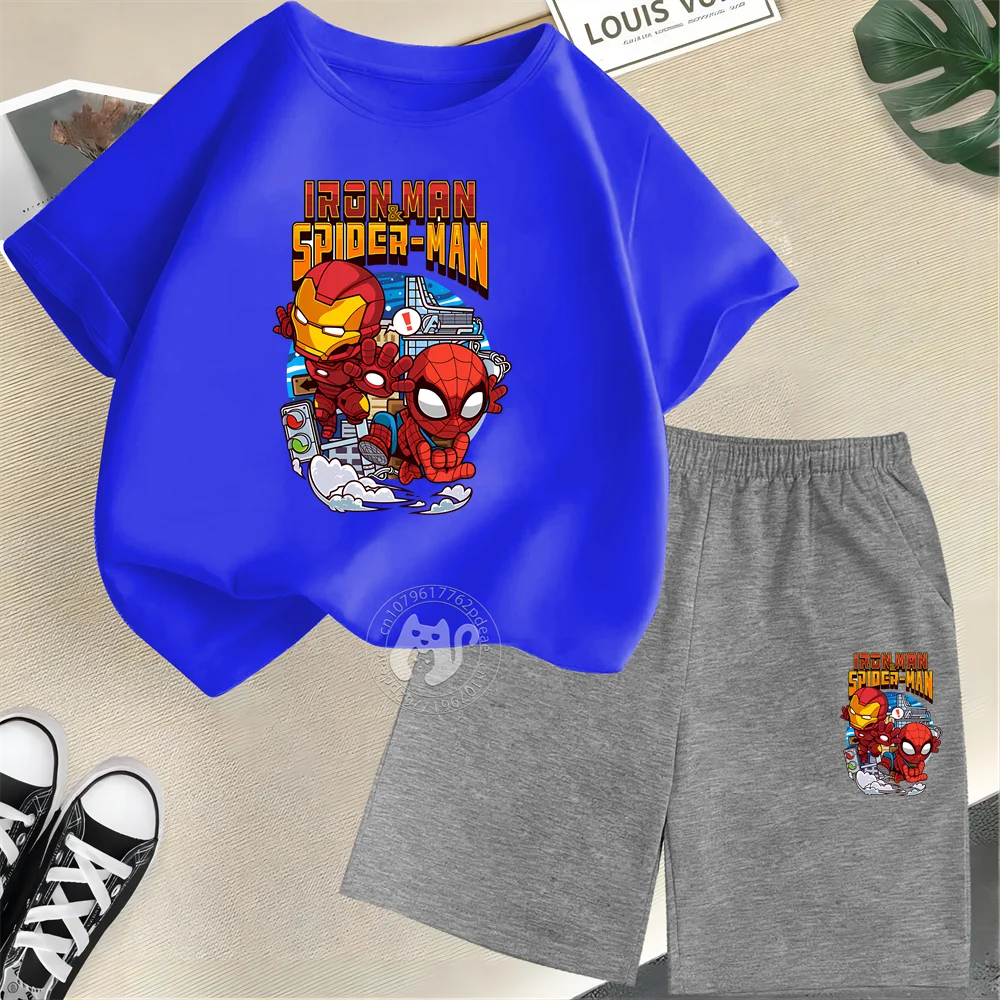 

Superhero Kids Summer 100% Cotton Spiderman Print Short sleeve T-shirt/Shorts Cosy crewneck set for boys and girls babies