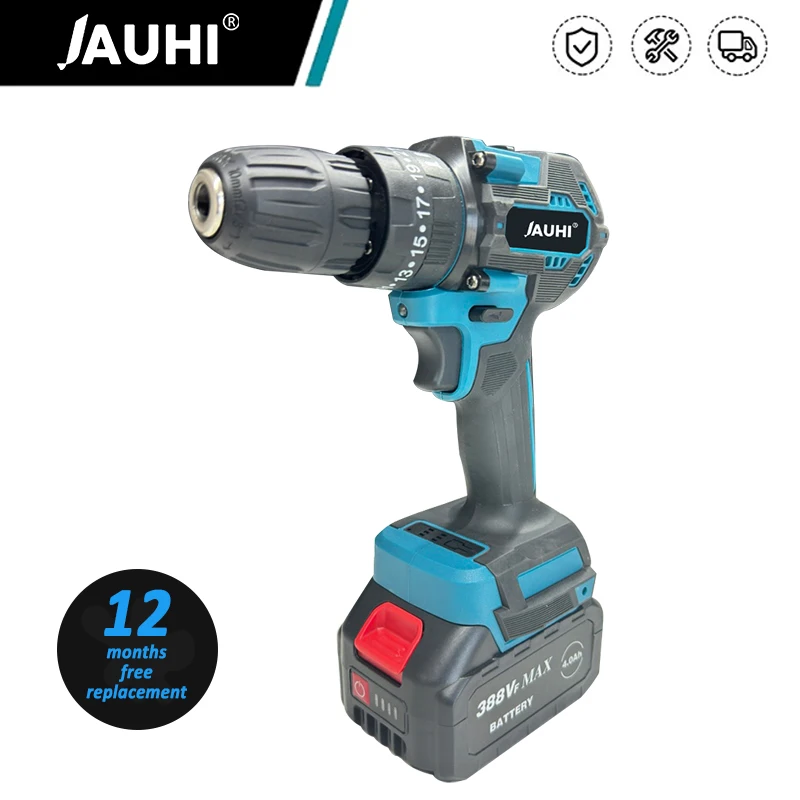 

JAUHI Brushless Impact Drill 3 IN 1 Electric Drill Driver Cordless Screwdriver Rechargeable Power Tool for Makita 18V Battery