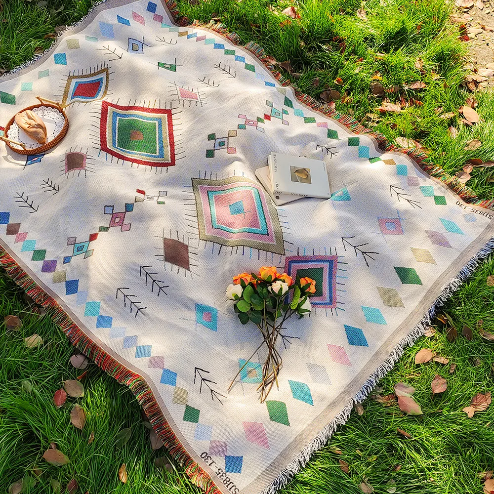 Vintage Ethnic Ornament Pattern Foldable Outdoor Picnic Blanket Portable Lightweight Multi Purpose Floor Mat Suitable for Beach