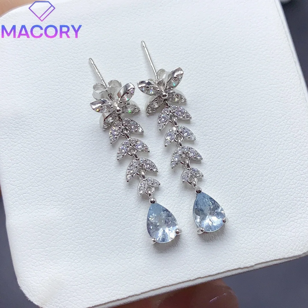 Silver 925 natural aquamarine earrings female 2024 free shipping luxury designer jewelry jewelry new holiday gift.