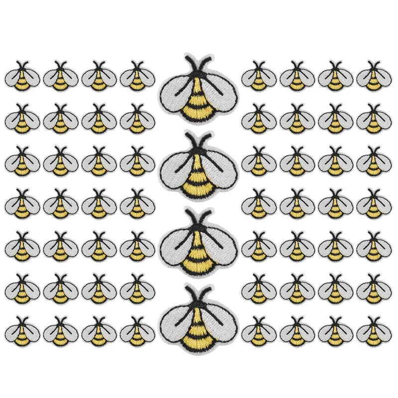 60PCS Bee Embroidered Patches,Cute Bumble Iron on Embroidered Applique Decoration Sewing Patches for Clothes DIY Patches-A51M