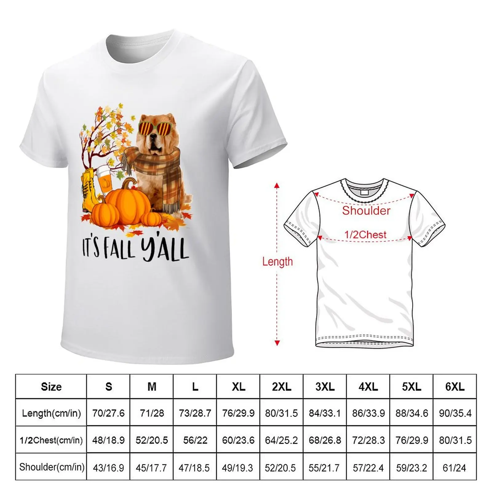 Its Fall Yall Chow Chow dog Halloween Pet Puppy Sunglasses scarf pumpkin T-Shirt plus size tops Blouse plain t shirts men